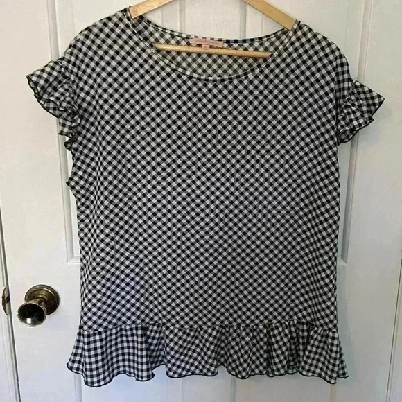 Gibson Latimer navy & white plaid blouse size medium - Picture 2 of 6